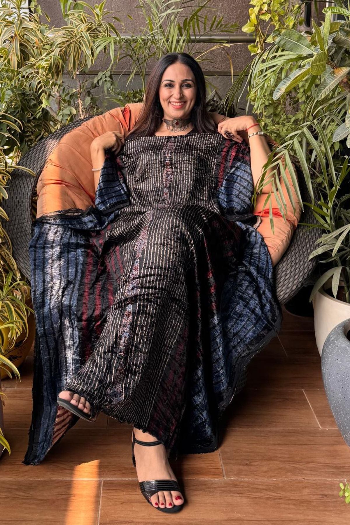 Ajrakh art on velvet (kurta only)